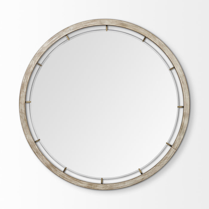 54" Round Framed Accent Mirror - Brown