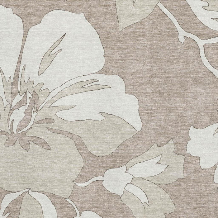 3' X 5' Floral Washable Area Rug With UV Protection (668012) - Taupe / Ivory