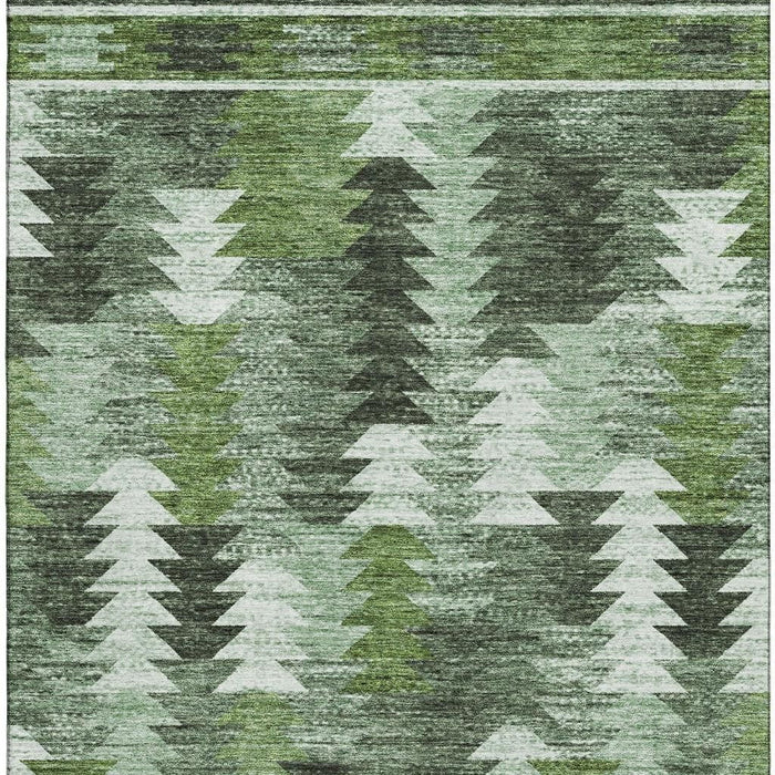 10' X 14' Southwestern Washable Area Rug With UV Protection - Olive Green