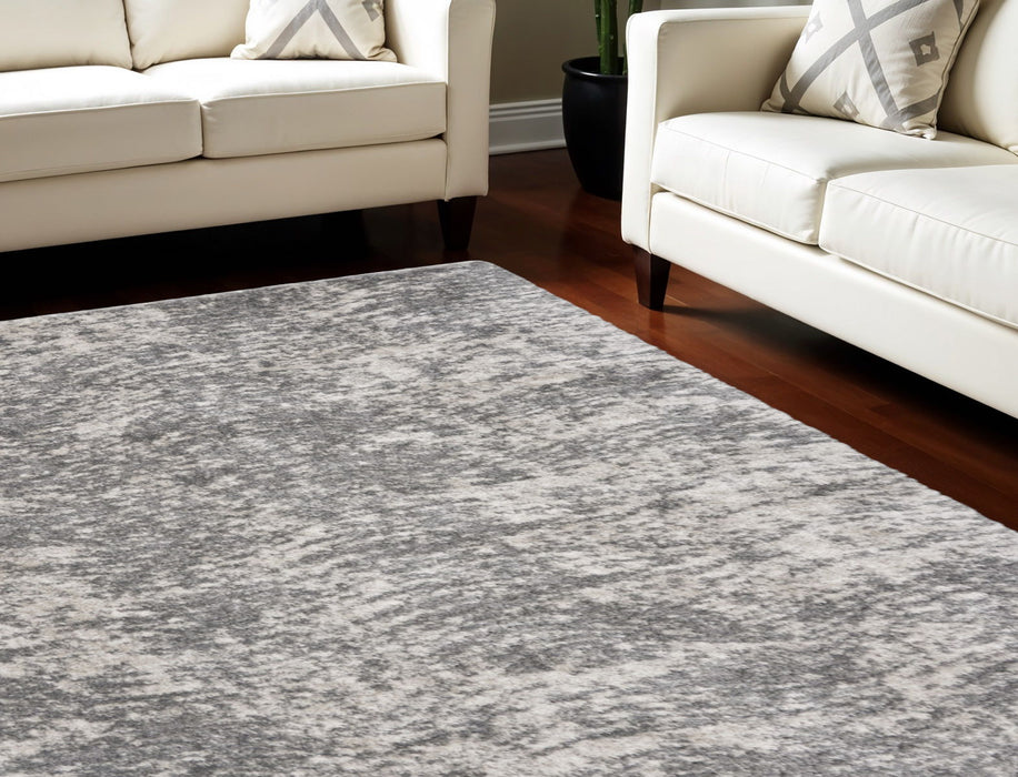 8' X 10' Abstract Polyester Shag Area Rug - Charcoal And Ivory