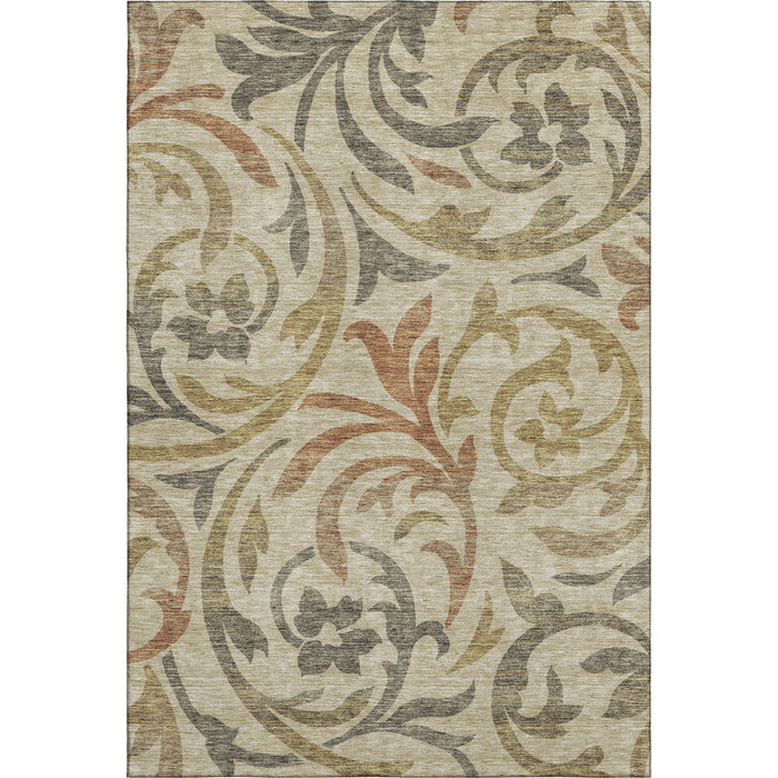 10' X 14' Floral Washable Area Rug With UV Protection - Beige / Brown
