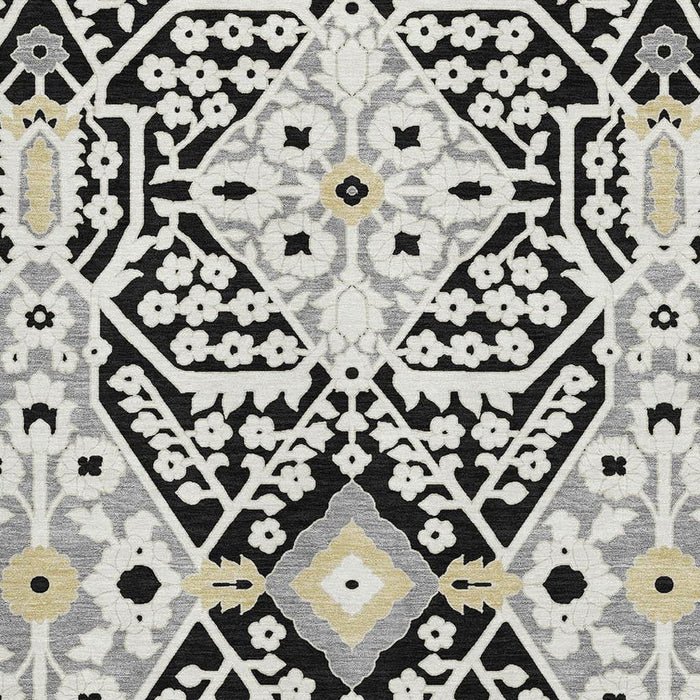 10' X 14' Floral Washable Area Rug With UV Protection (668489) - Black / Gray / Gold