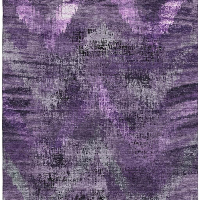 10' X 14' Abstract Washable Area Rug Polyester With UV Protection - Purple And Gray