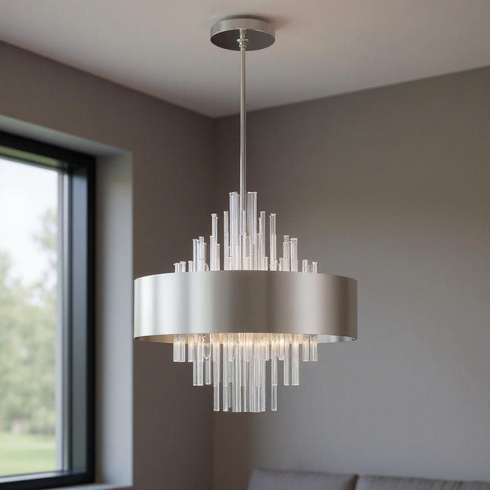 28" Ten Light Dimmable Chandelier With Shades - Nickel