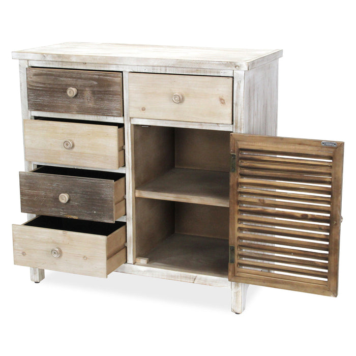 Solid Wood End Table With Five Drawers And Two Shelves - Brown