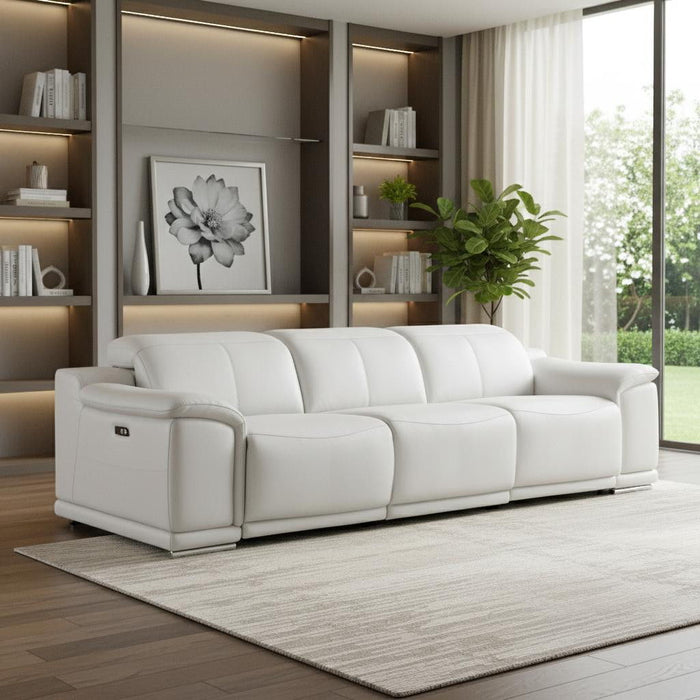 Leather Reclining USB Sofa - White