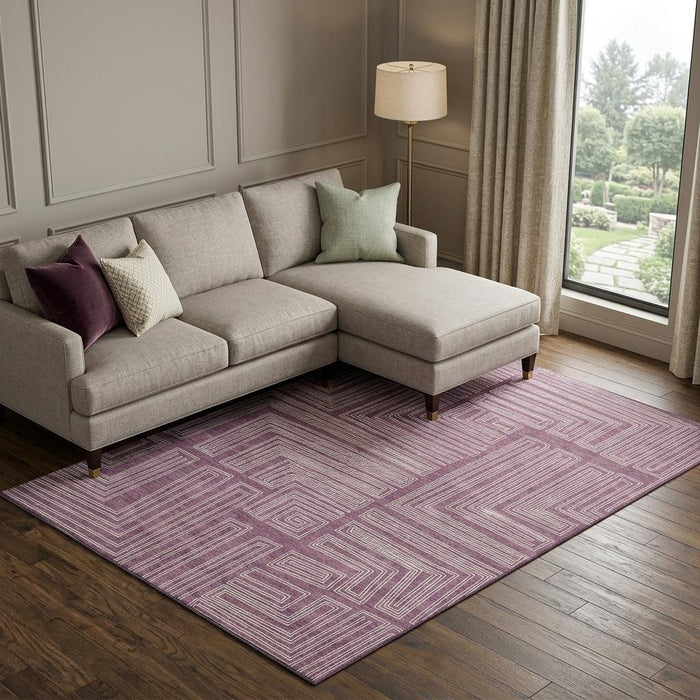 10' X 14' Geometric Washable Area Rug With UV Protection (681965) - Eggplant / Ivory