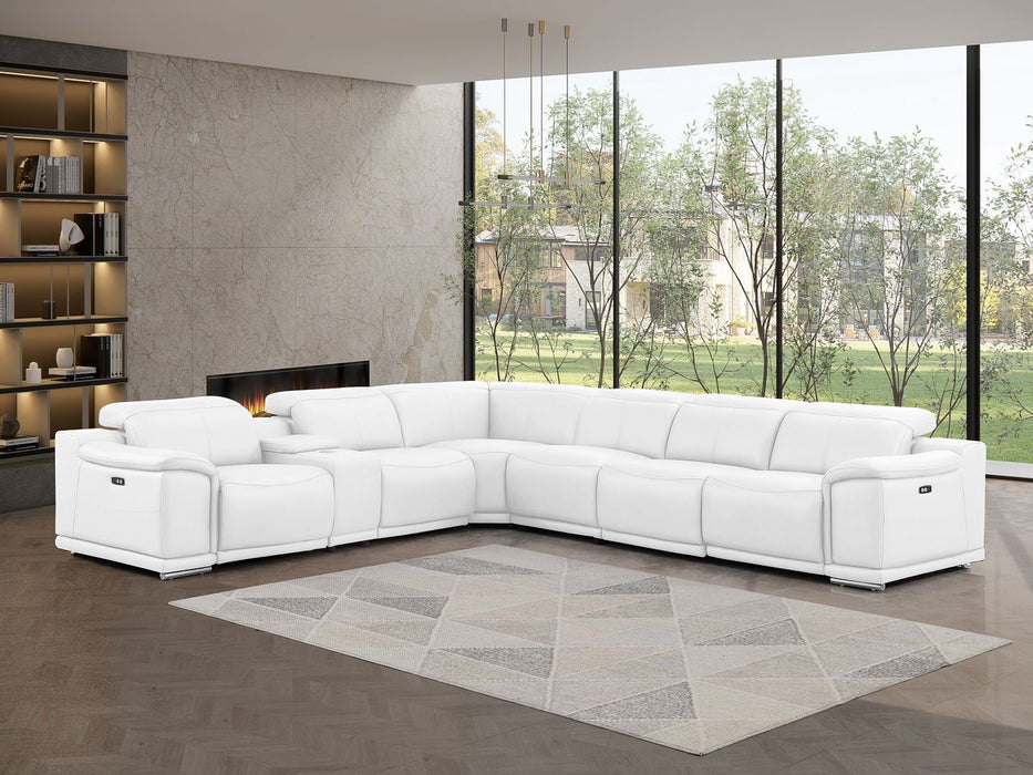 Leather Modular L-Shaped Seven Piece Corner Sectional With Console - White