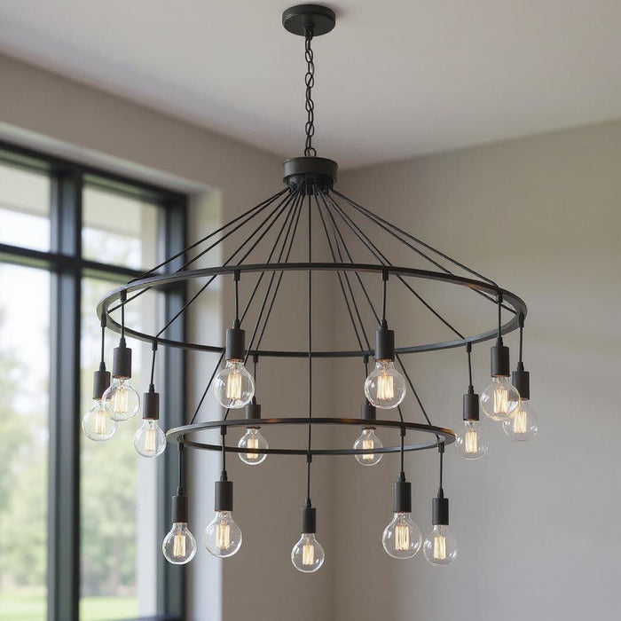 33" Candle Style Multi Light Metal Dimmable Chandelier - Black