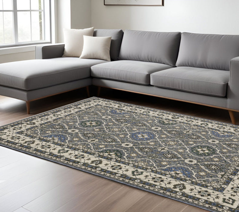 7' X 10' Oriental Area Rug With Fringe - Blue / Gray