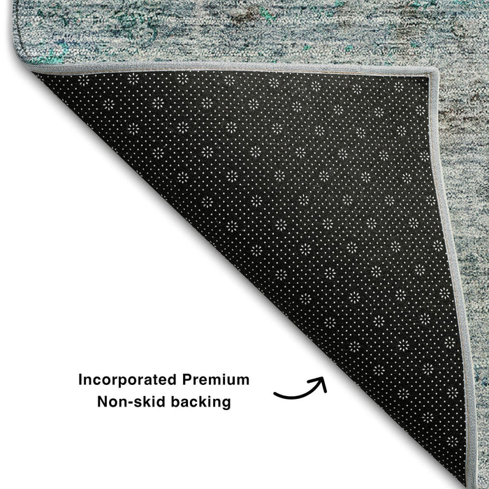 10' X 14' Oriental Washable Area Rug With UV Protection (655722) - Teal / Gray
