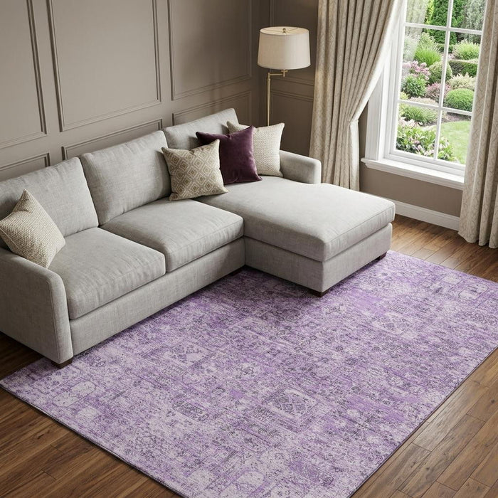 10' X 14' Floral Washable Area Rug With UV Protection (651190) - Lilac / Ivory