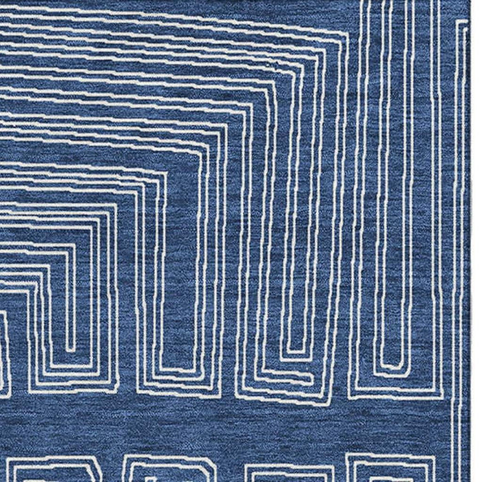 10' X 14' Geometric Washable Area Rug With UV Protection (681995) - Navy Blue / Ivory