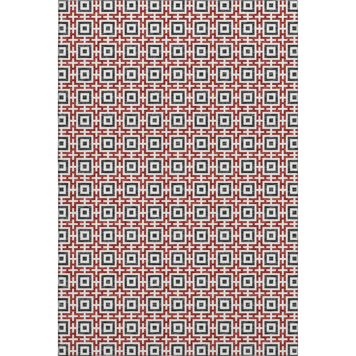 10' X 14' Geometric Washable Area Rug With UV Protection - Red