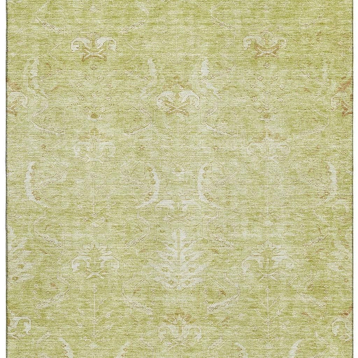 10' X 14' Damask Washable Area Rug With UV Protection (683908) - Artichoke Green / Ivory