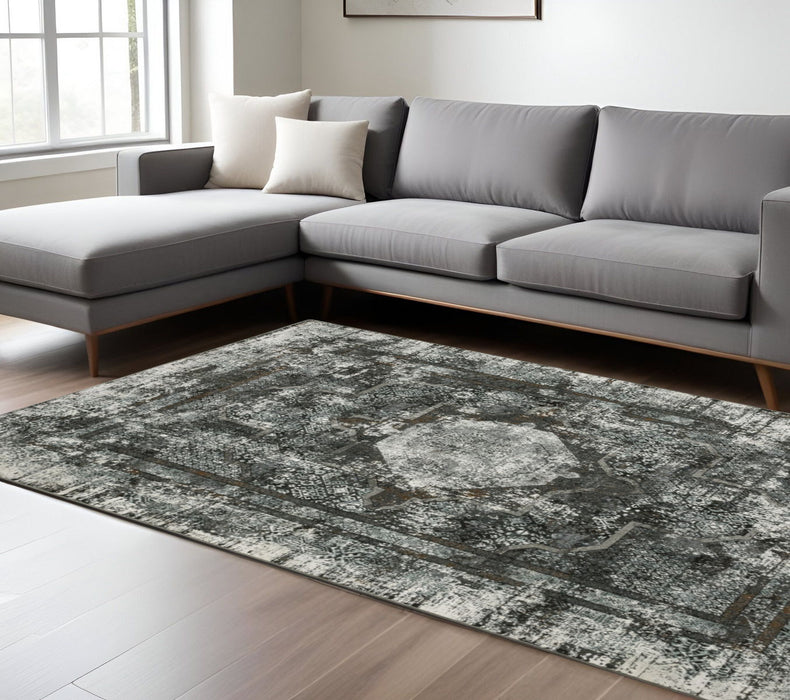 6' x 9' Oriental Power Loom Stain Resistant Area Rug - Charcoal Rust Gray Blue Ivory And Brown
