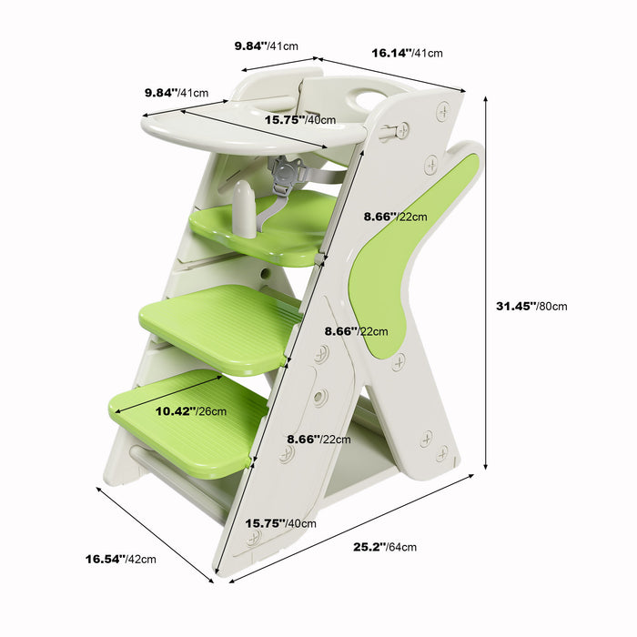 Giga multifunctional highchair for toddlers with adjustable height, 5-point seat belts, and a comfortable growing-up dining chair.