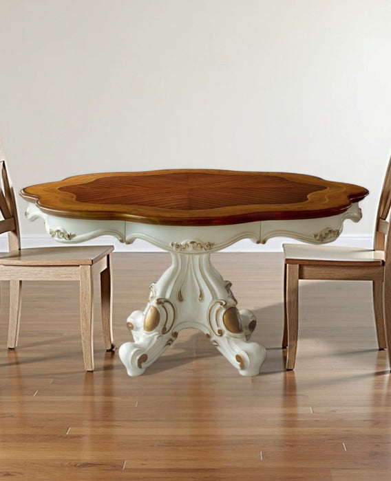 62" Oval Solid Wood Pedestal Base Dining Table - Brown / White