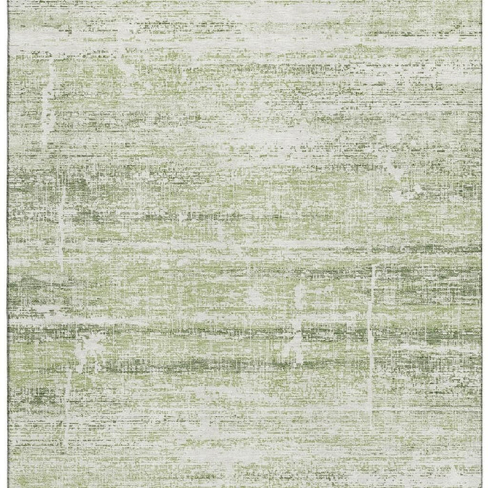 9' X 12' Abstract Washable Area Rug With UV Protection - Artichoke Green / Ivory