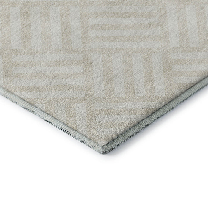8' Geometric Washable Round Rug With UV Protection (652368) - Ivory / Beige