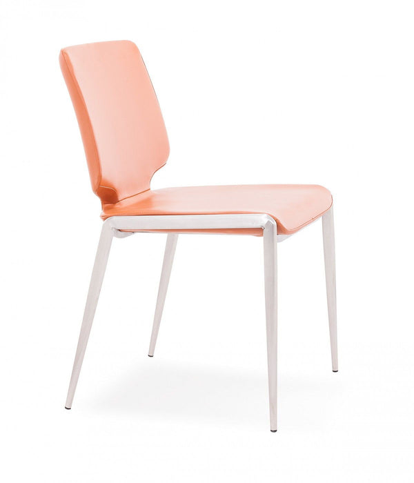 Faux Leather Dining Side Chairs (Set of 2) - Orange