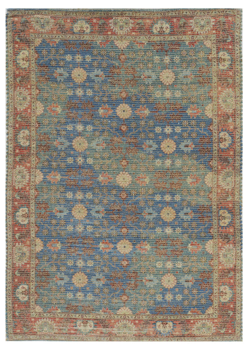 7' x 9' Floral Medallion Hand Woven Area Rug - Blue And Red