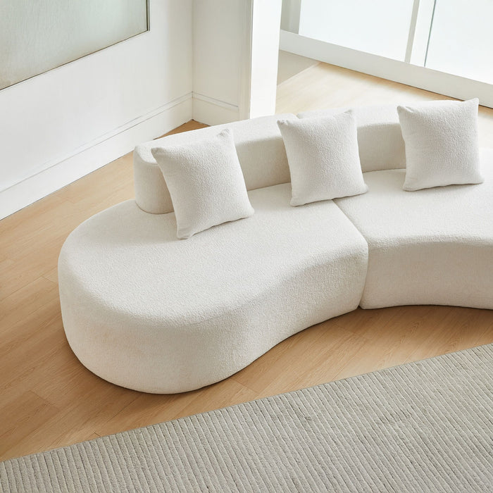 Giga white curved boneless half moon sofa with five seats, high-density foam-filled stationary living room couch