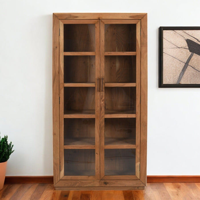 80" Solid Wood Display Stand With Two Doors - Brown