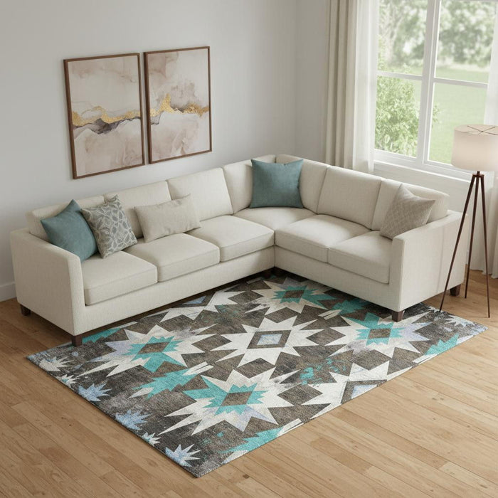 10' X 14' Diamond Washable Area Rug With UV Protection (707179) - Brown / Blue / Ivory