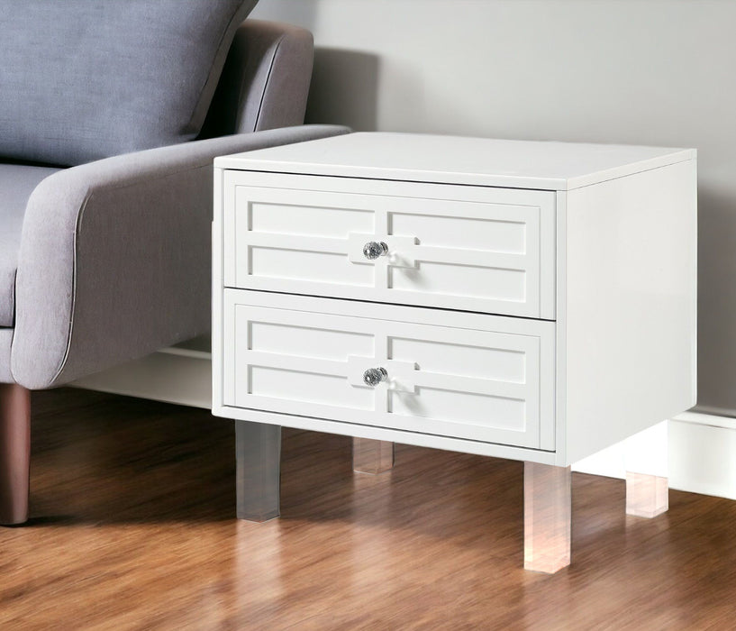 24" Wood And Acrylic End Table With Two Drawers - White And Clear