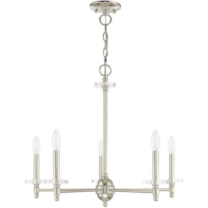 Five Light Metal Dimmable Chandelier With Shades - Nickel / Clear
