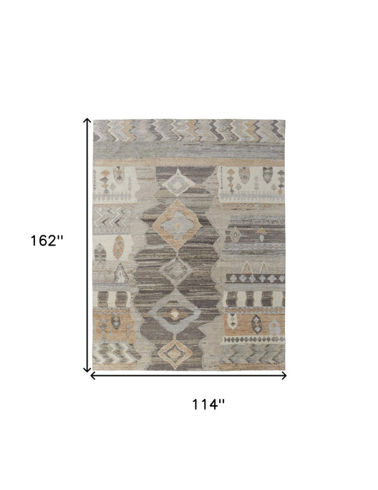 9' x 13' Wool Moroccan Hand Knotted Area Rug - Ivory Gray And Orange