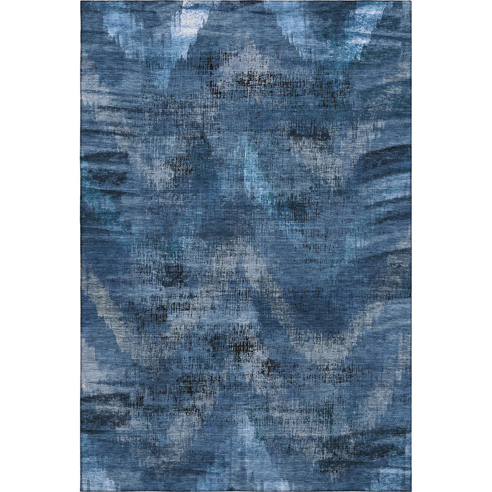 9' X 12' Abstract Washable Area Rug With UV Protection - Blue And Charcoal