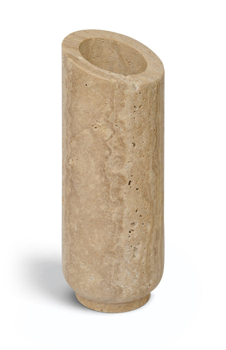 Lochlan travertine vase by Meridian Furniture, decorative ceramic vase with textured beige finish, perfect for modern home decor.