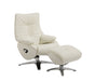 White genuine leather tufted swivel recliner with matching ottoman by HomeRoots, showcasing plush cushioning and classic design.
