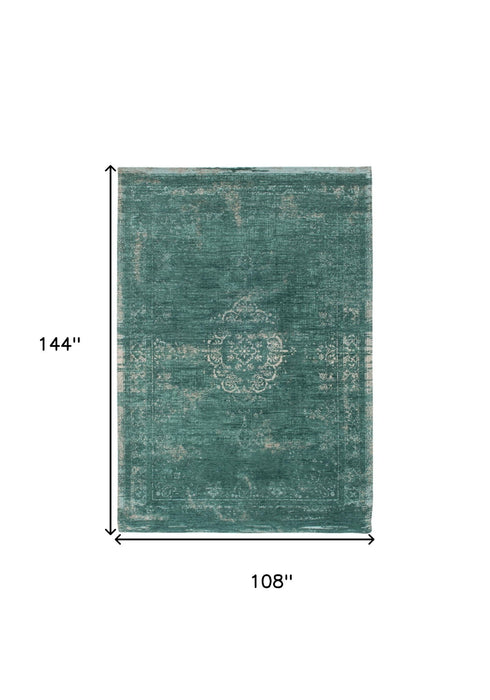 9' x 12' Medallion Non Skid Area Rug - Green And Gray
