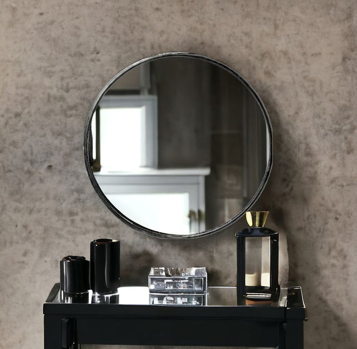 47" Round Metal Frame Wall Mirror - Black