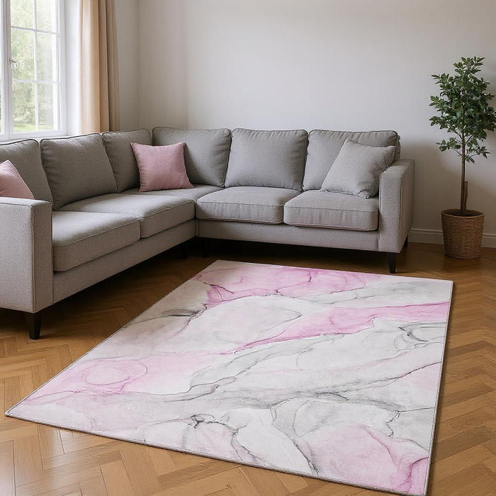 8' X 10' Abstract Washable Area Rug With UV Protection (647150) - Pink / Ivory