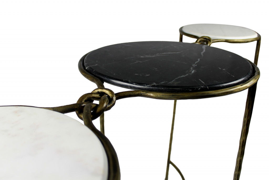 Genuine Marble Round Frame Console Table - Black And White And Gold