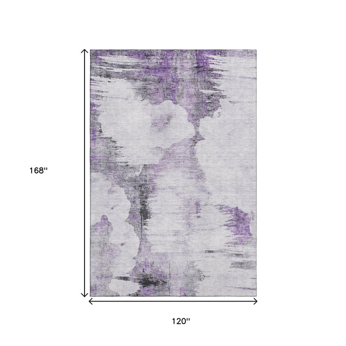 10' X 14' Abstract Washable Area Rug With UV Protection (657227) - Purple / Gray / Ivory