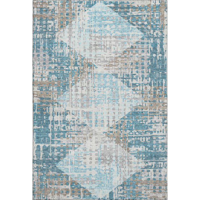 10' X 14' Geometric Washable Area Rug With UV Protection (718400) - Teal / Beige