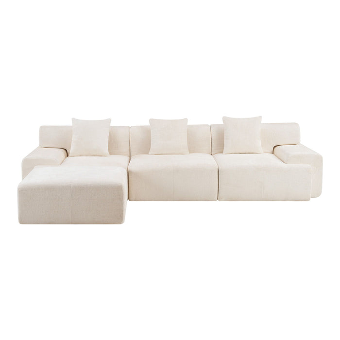 Chenille Modular Sofa Chaise With Ottoman Toss Pillows (725195) - Beige