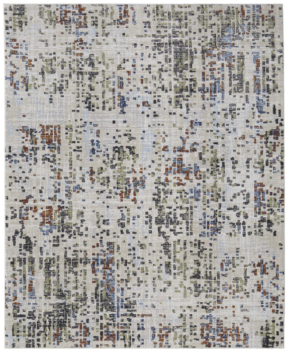 9' x 13' Abstract Power Loom Area Rug - Ivory Green And Blue