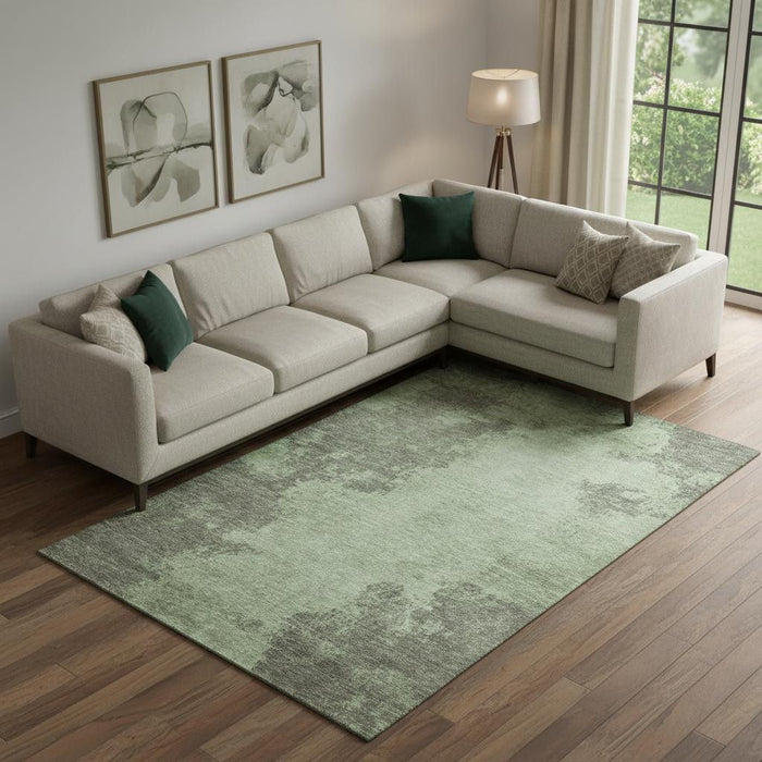 10' X 14' Abstract Washable Area Rug With UV Protection (707875) - Artichoke Green / Gray