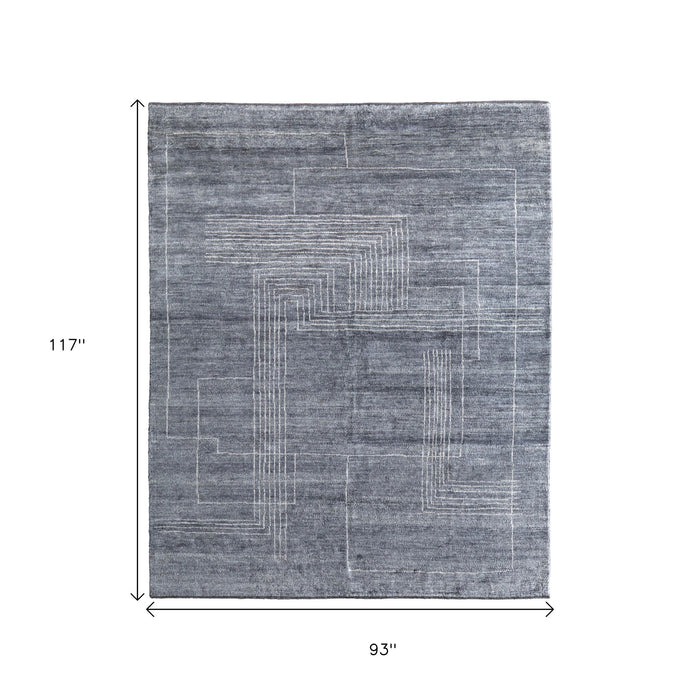 8' X 10' Abstract Hand Knotted Distressed Area Rug - Gray And Ivory