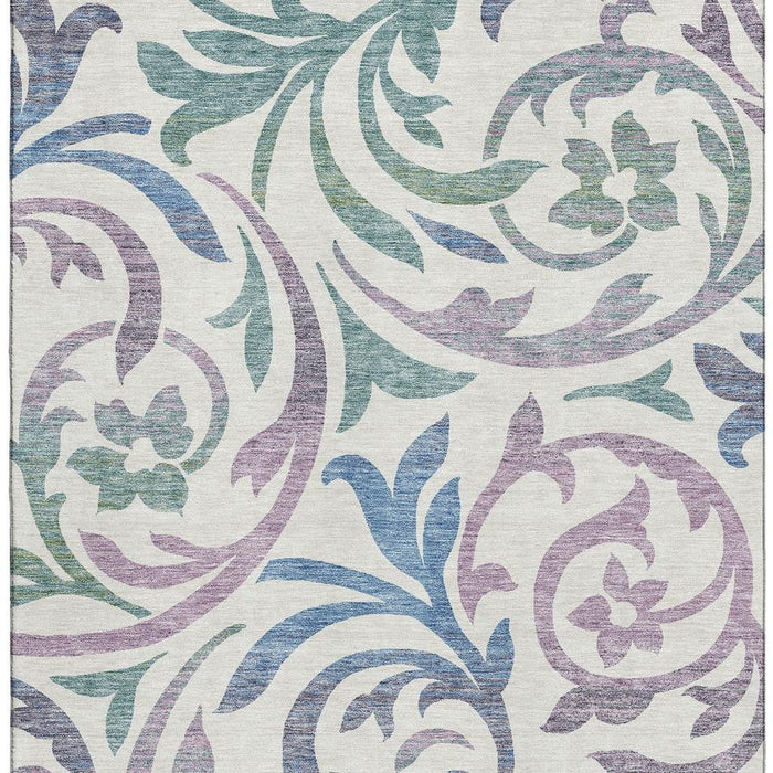 10' X 14' Mauve Floral Washable Area Rug With UV Protection - White