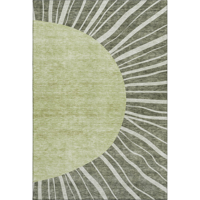 3' X 5' Abstract Washable Area Rug With UV Protection (655398) - Olive Green / Ivory