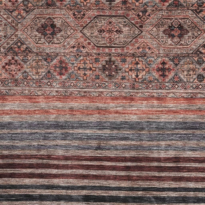 10' X 14' Striped Washable Area Rug With UV Protection (695750) - Rust / Gray / Salmon