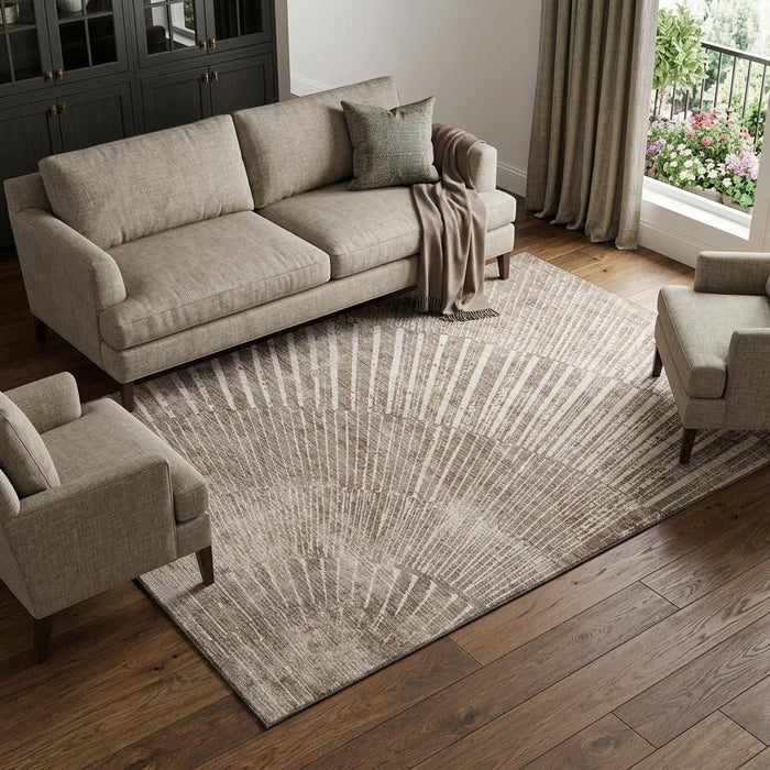 8' X 10' Geometric Washable Area Rug With UV Protection (648350) - Taupe / Ivory
