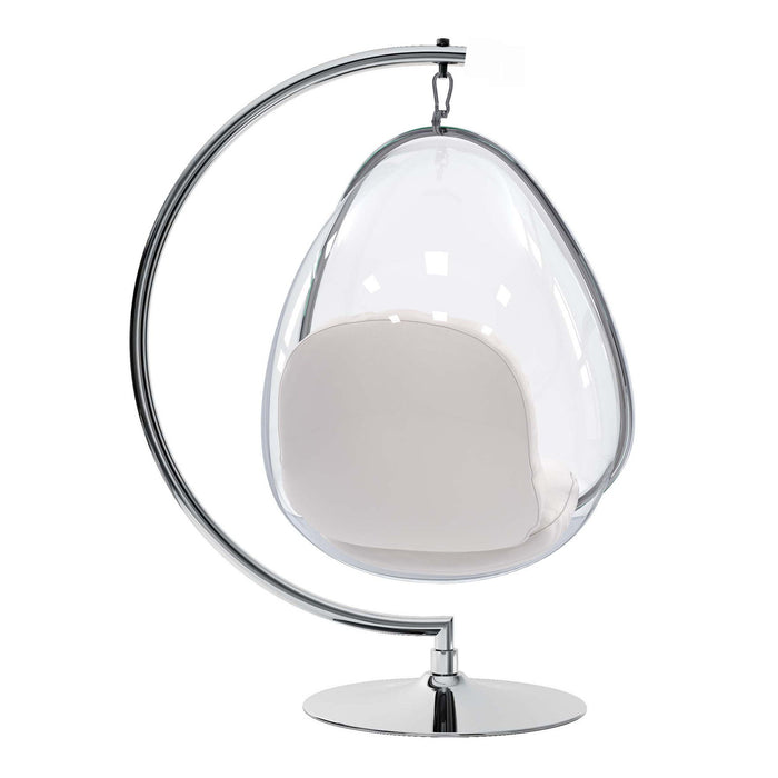 28" Acrylic And Faux Leather Balloon Chair - White And Silver